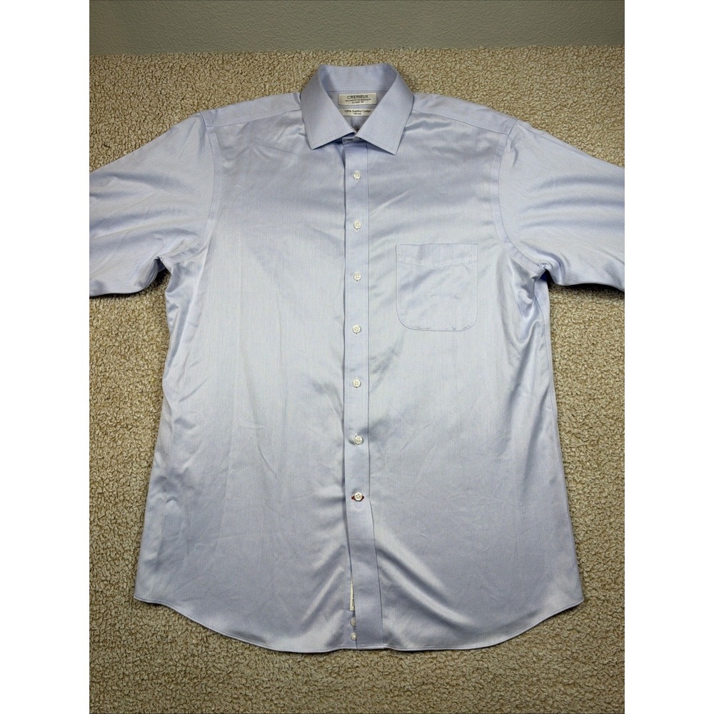 Cremieux Advanced Generation Button Shirt Mens 16.5 34 Supima Blue Herringbone